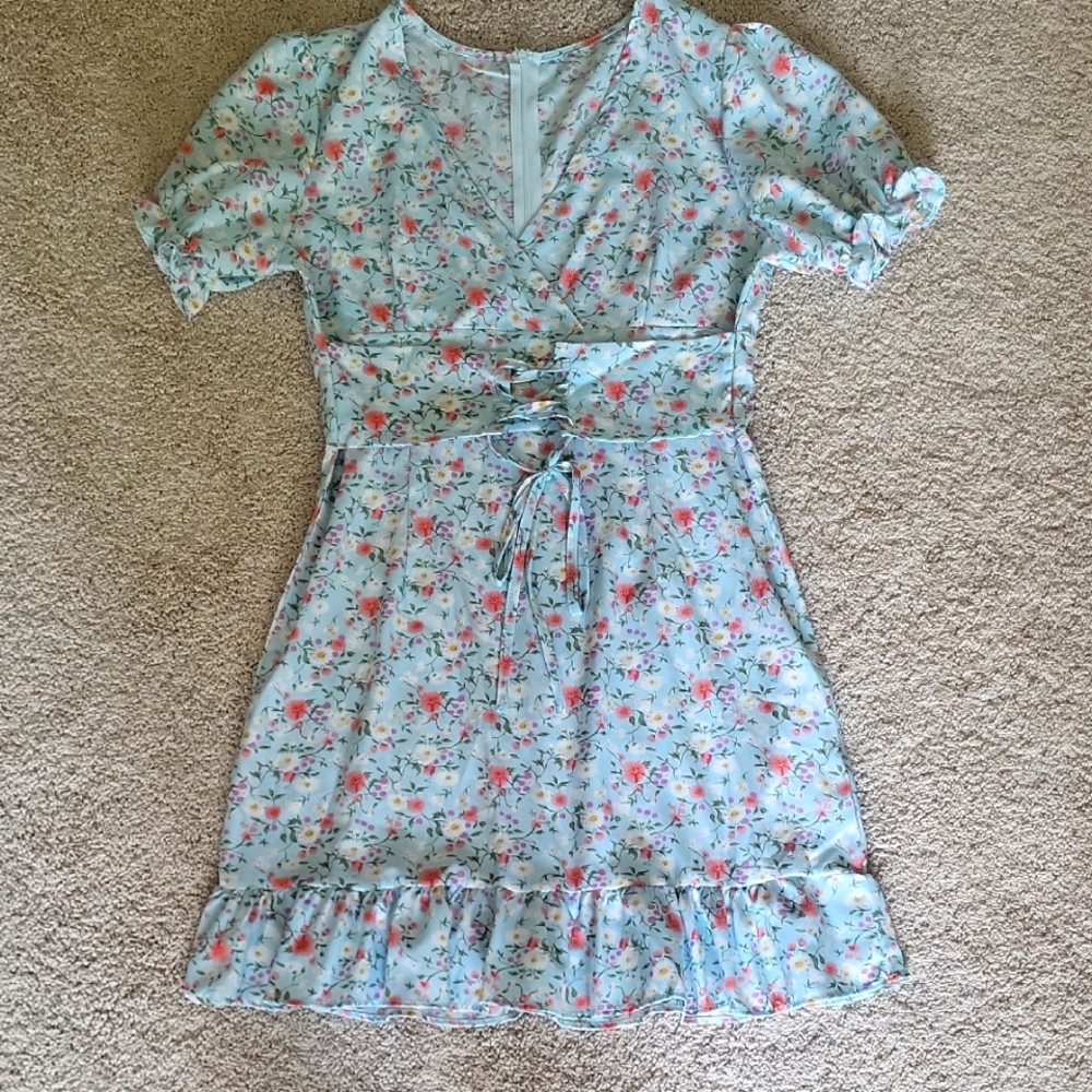 Floral Corset Waist Dress - Brand New
